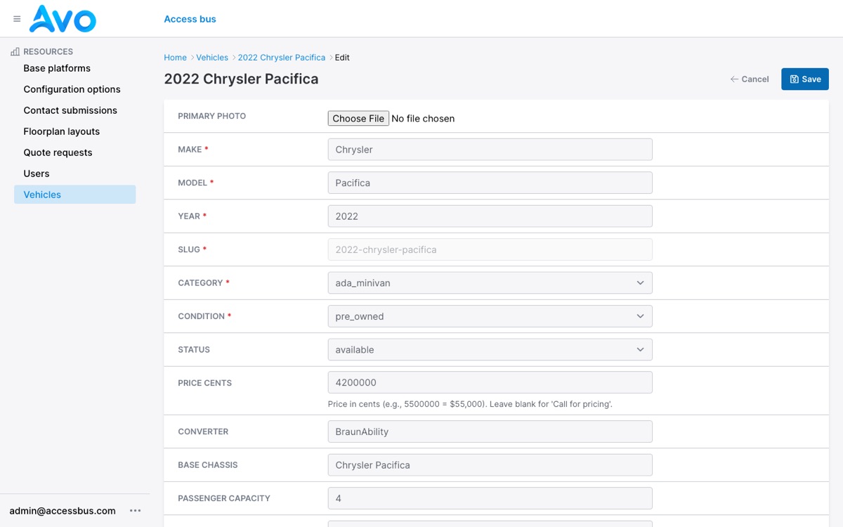 Vehicle edit form